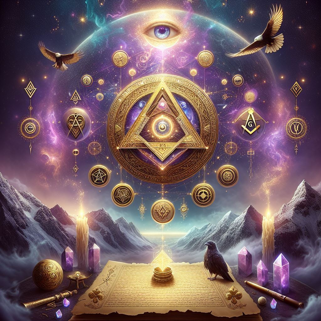 A mystical and esoteric digital artwork inspired by Andean and Masonic symbolism. The central focus A mystical and esoteric digital artwork inspired by Andean and Masonic symbolism. The central focus